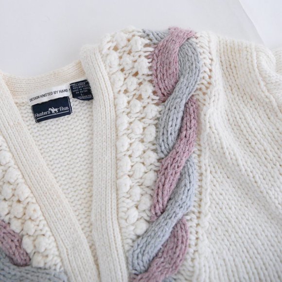 Vintage Hunters Run Cream, Purple & Blue Button Up Knit Cardigan L - Picture 11 of 12